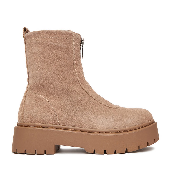 Botine dama 13123-13, DeeZee, Piele naturala, Bej