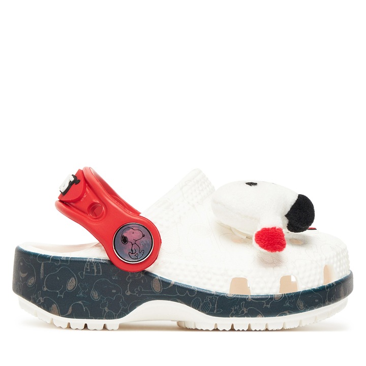 Papuci baieti 2111, Crocs, Alb, Plastic, Print cu Snoopy, 19-20 EU