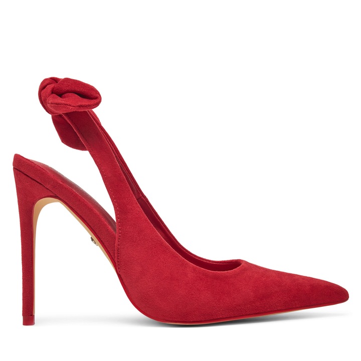 Sandale dama DeeZee, rosu, material textil, model cu toc