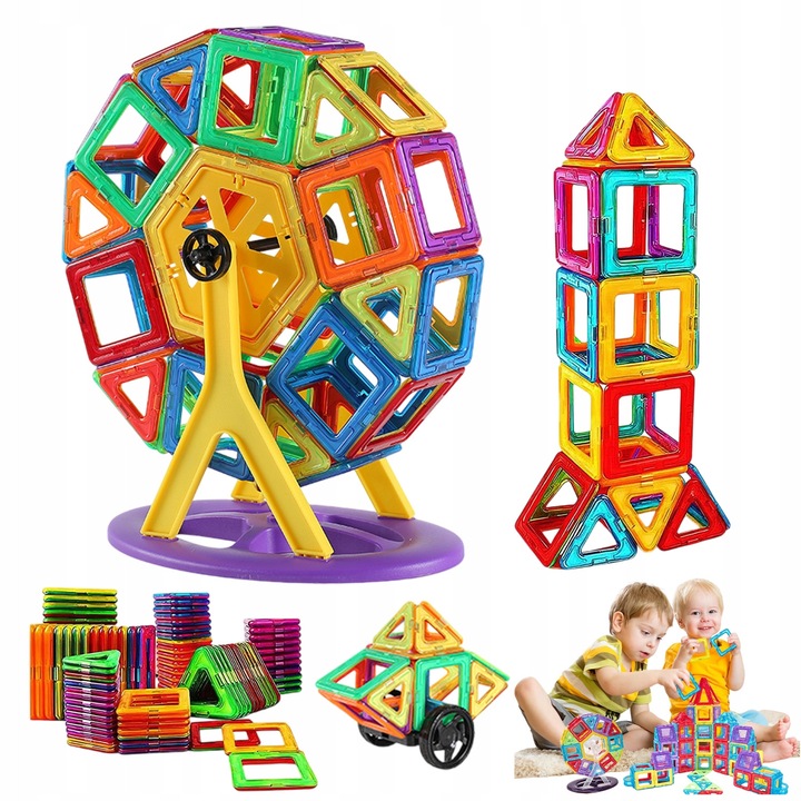 Set Constructii Magnetice 3D Bedee, 84 Elemente, Plastic, Multicolor