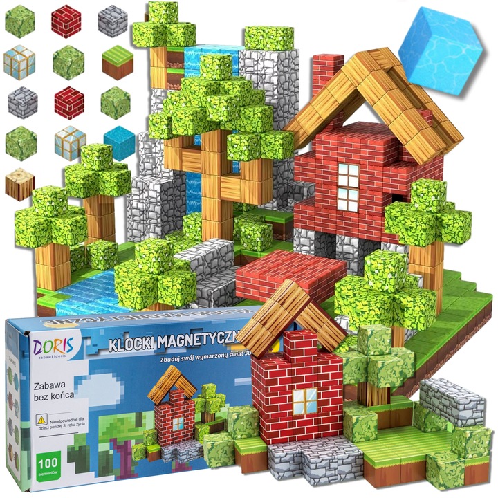 Cuburi magnetice 3D, Doris, set 100 piese, plastic ABS, culori, 3 ani