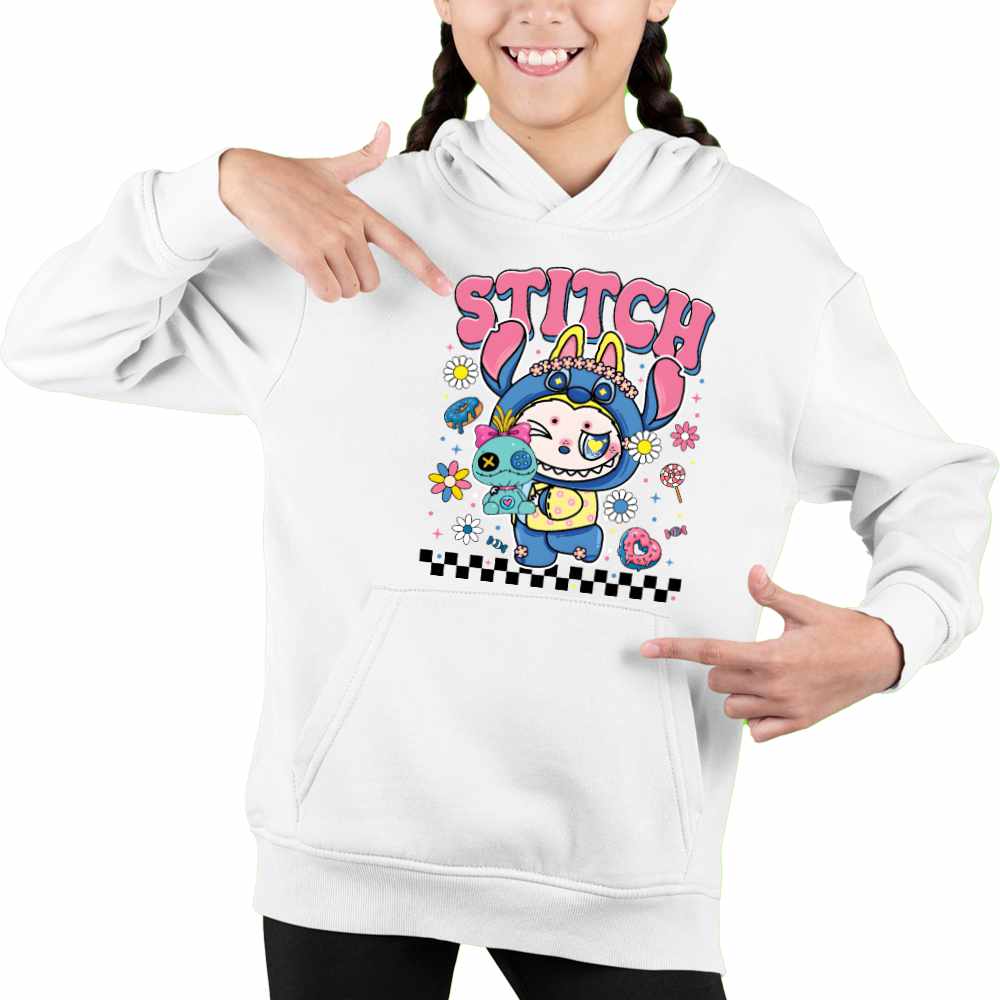 Hanorac Copii Fete Labubu Stitch Stich CoolTrend, alb, marime 104