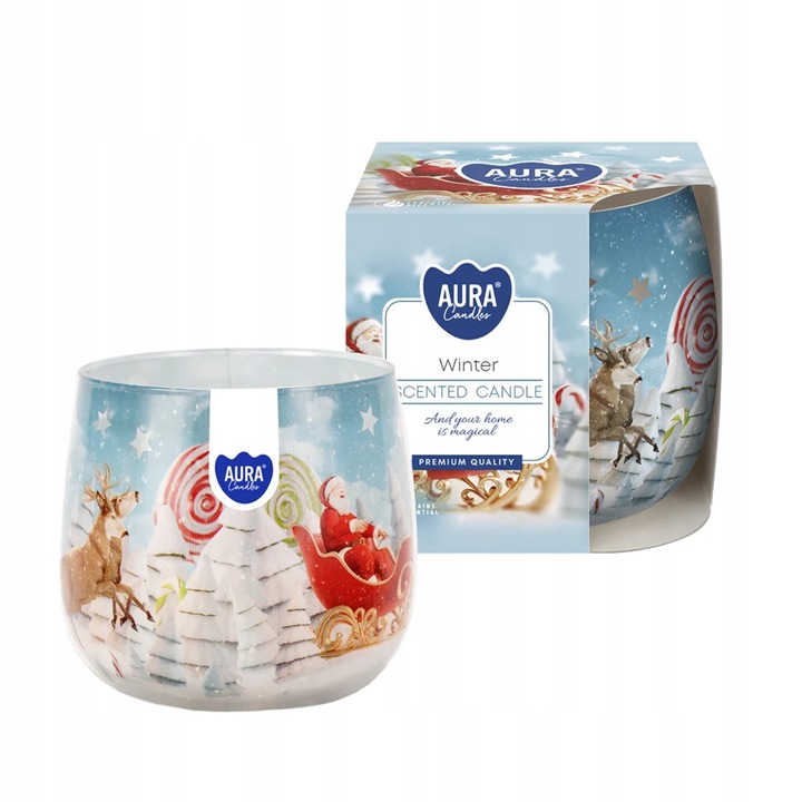 Lumanare parfumata Aura ZIMA, 20h ardere, recipient elegant sticla, diametru 7.9cm
