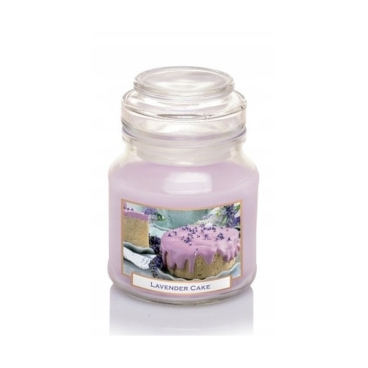 Lumanare parfumata Bartek Candles, Tort de Lavanda, 130g, 30h, recipient cu capac