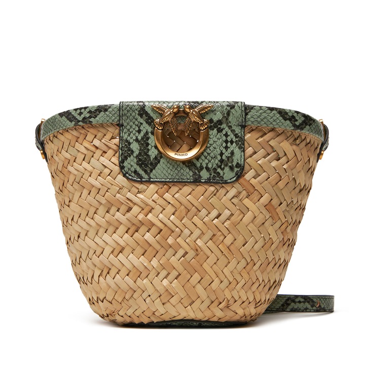 Дамска чанта Pinko Green E50Q Love Summer Bucket P, зелена, синтетичен материал