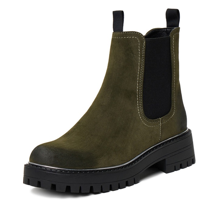 Botine dama JENNY, Piele ecologica, Kaki, Kaki