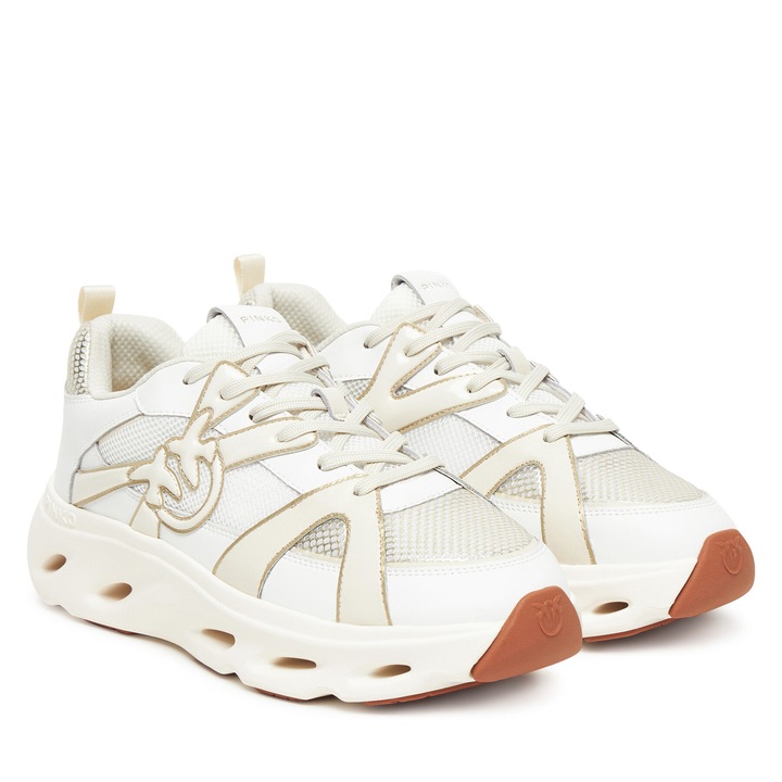 Tenisi dama, Pinko, piele naturala, alb/auriu, 41 EU