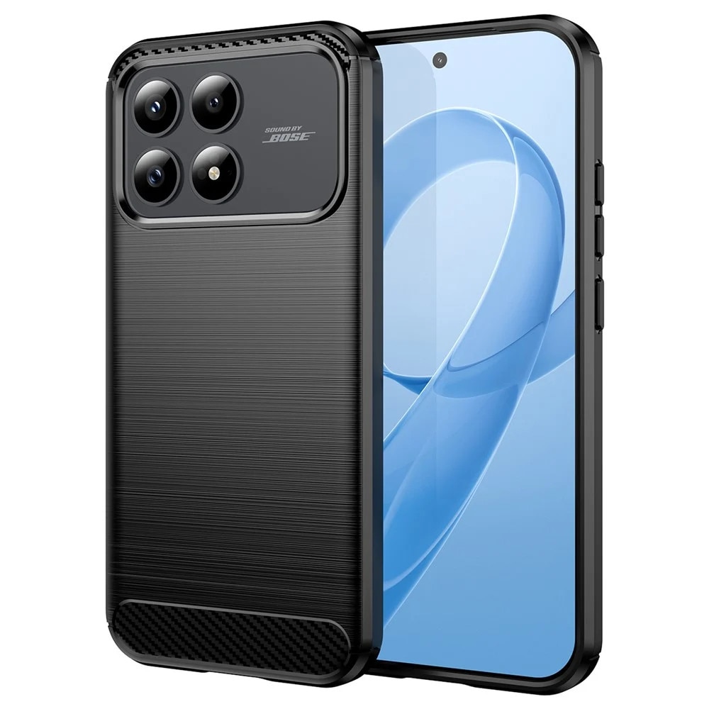Husa pentru Xiaomi Poco F8 Pro, SKYDDAR INNOVATION, Carbon Silicone, din Silicon Slim, cu textura Fibra Carbon, set cu sticker, Negru