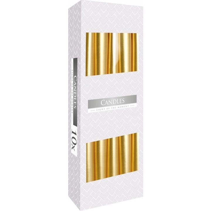 Lumanari Conice BISPOL, Set 10 Bucati, Auriu Metalic, 24, 5x2, 3cm