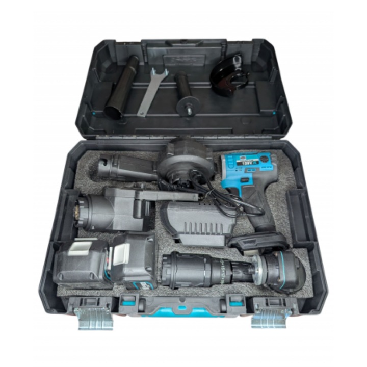 Trusa 4-in-1 German Meister, 128V 8Ah, Capete Interschimbabile: Suflanta, Autofiletanta, Mini-Drujba, Polizor Unghiular + 2 Acumulatori