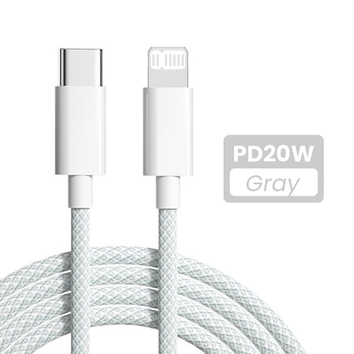 Adatkábel, USB Type-C/Lightning, 1m, Apple kompatibilis, gyorstöltés, fehér/szürke