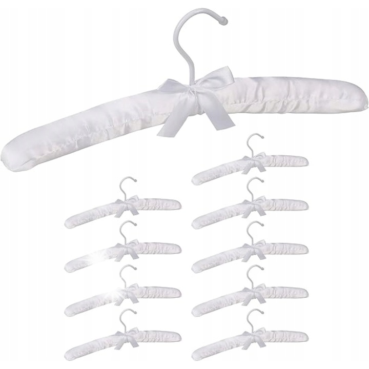 Set 10 umerase satinate, alb, cu fundita, 14x38x3,5cm