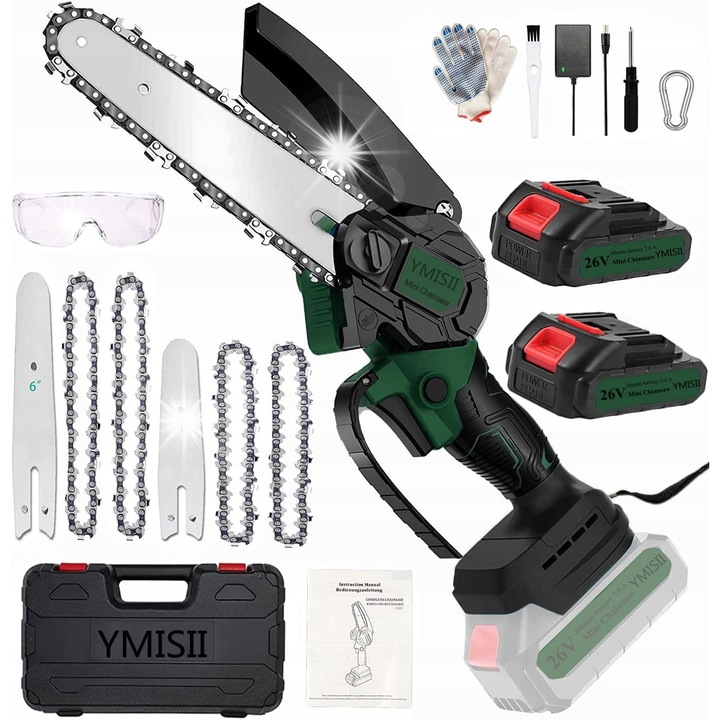 Mini Láncfűrész Akkumulátoros, 33cm, 1,5kg, 2 Darab, Tartozékokkal