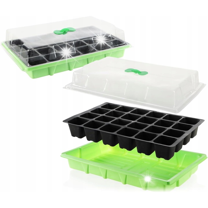 Set de tavite pentru cultivarea plantelor mici, 2 bucati, verde, 38x25x10,5cm
