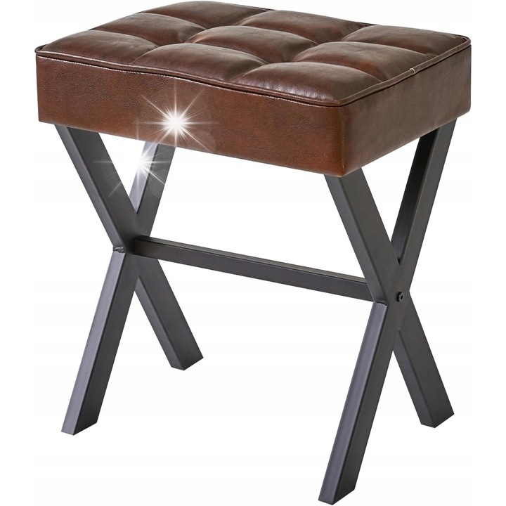 Taburet stil loft, cu picioare metalice X, dimensiuni 41x30x45cm, din piele, ntetica, multifunctional