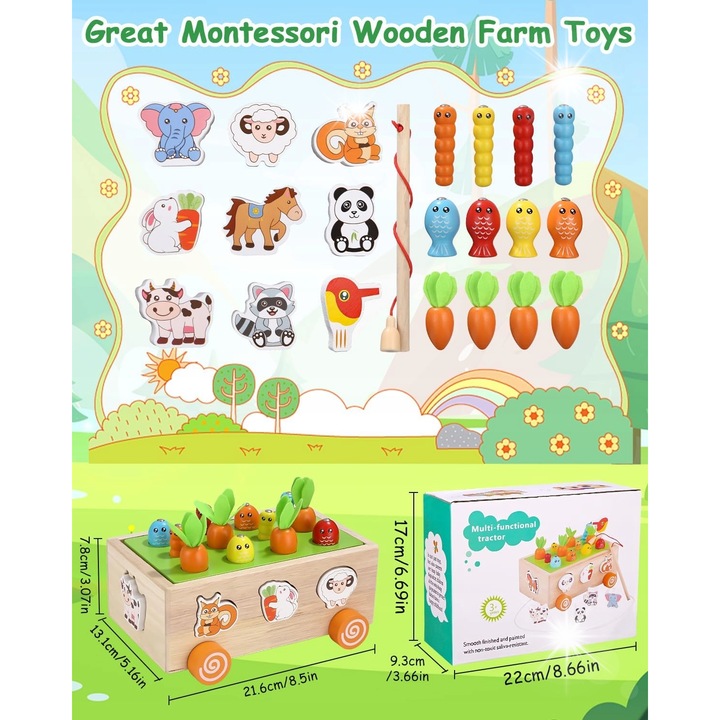 Jucarie interactiva copii, set de jucarii din lemn, legume, 30x20cm