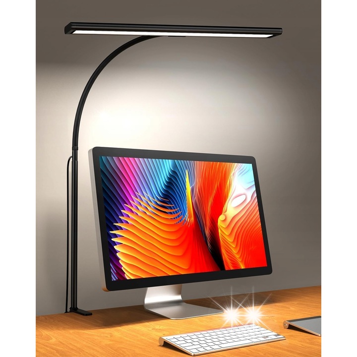 Lampa birou LED cu clip, 30 moduri de iluminare, neagra, 40cm