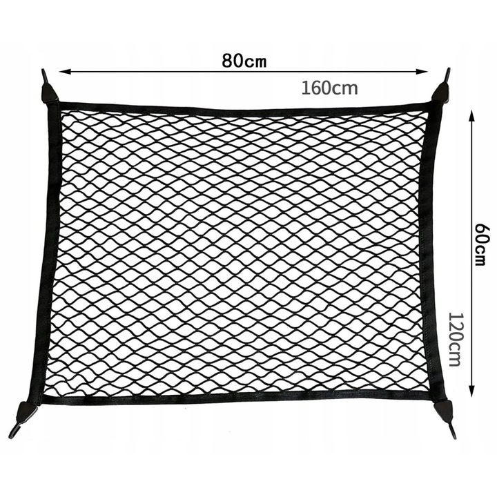 Csomagtartó védőháló, 80x60cm, kihúzható 160x120cm, sarokkampókkal