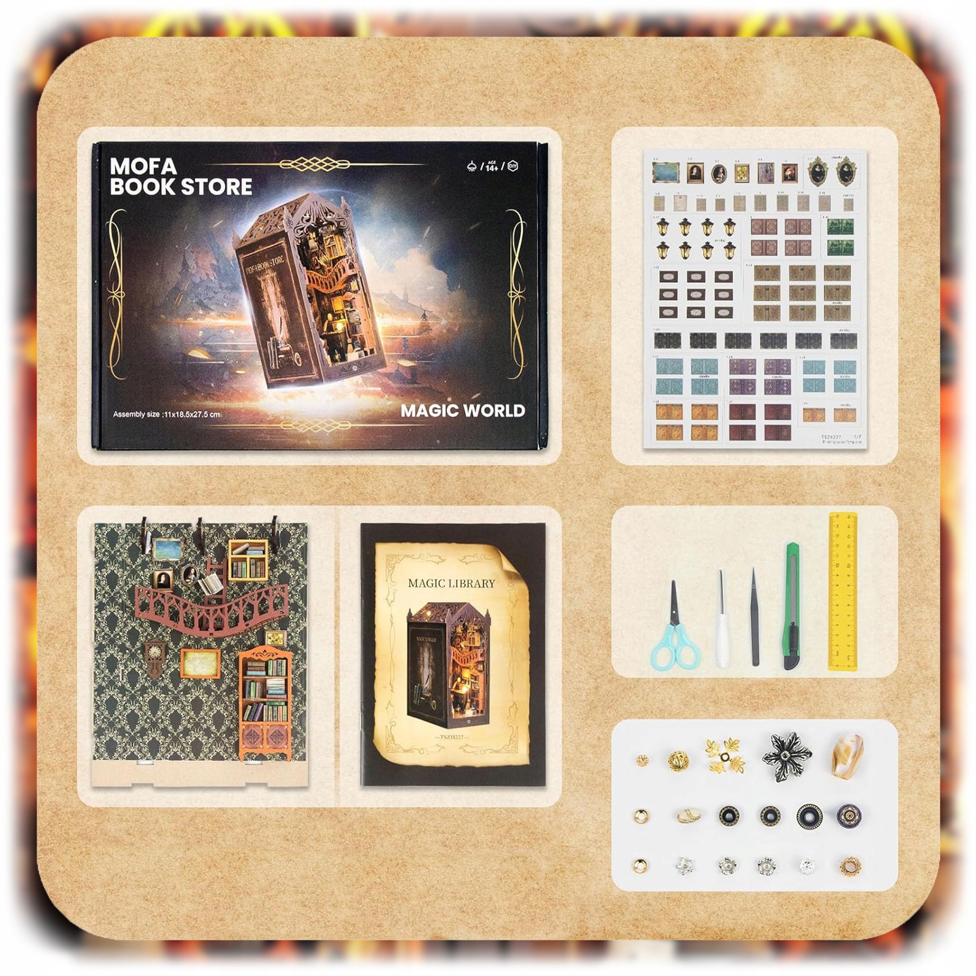MANARA3本セット Puzzle 3D, Biblioteca Magica, model din lemn, cu iluminare LED