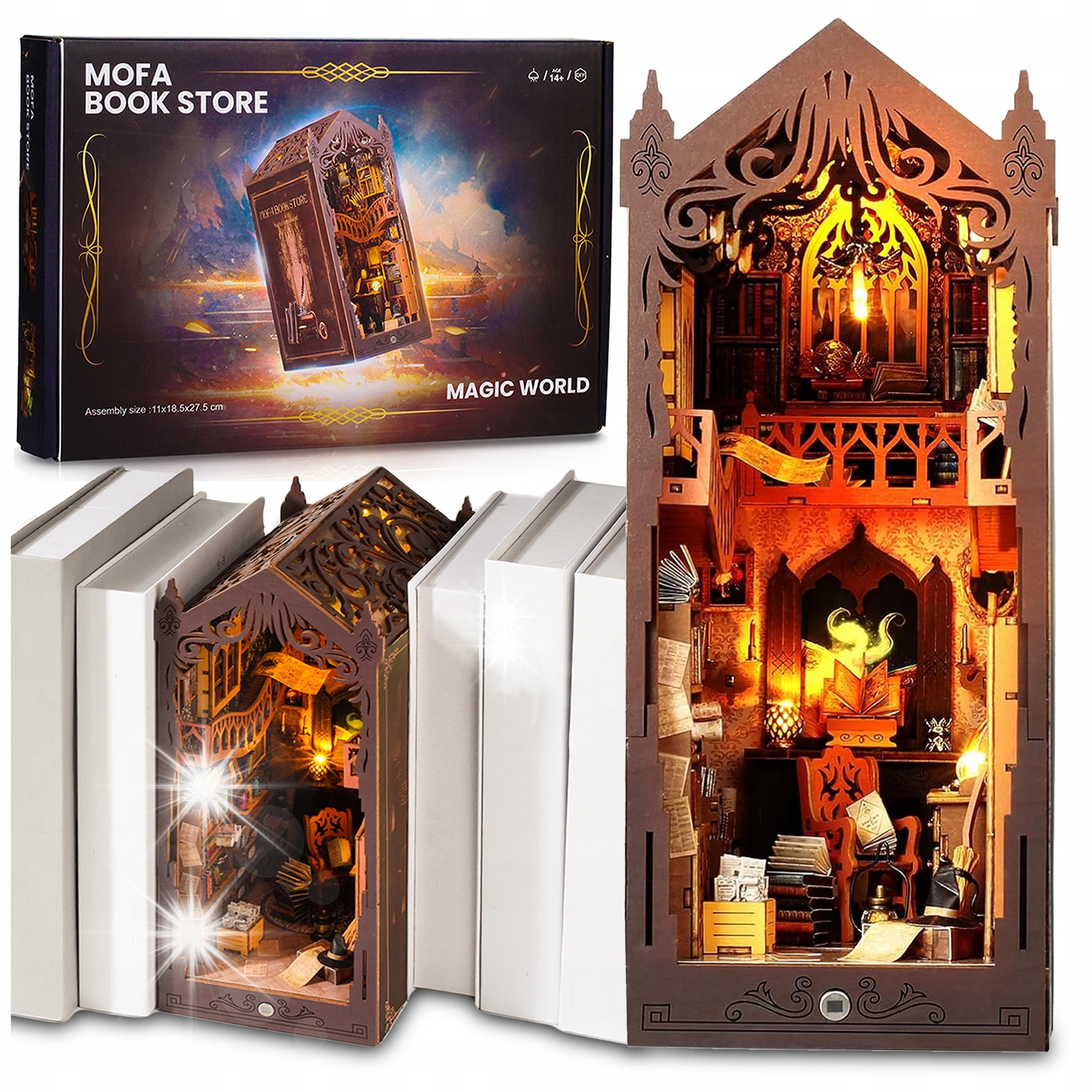 Puzzle 3D, Biblioteca Magica, model din lemn, cu iluminare LED