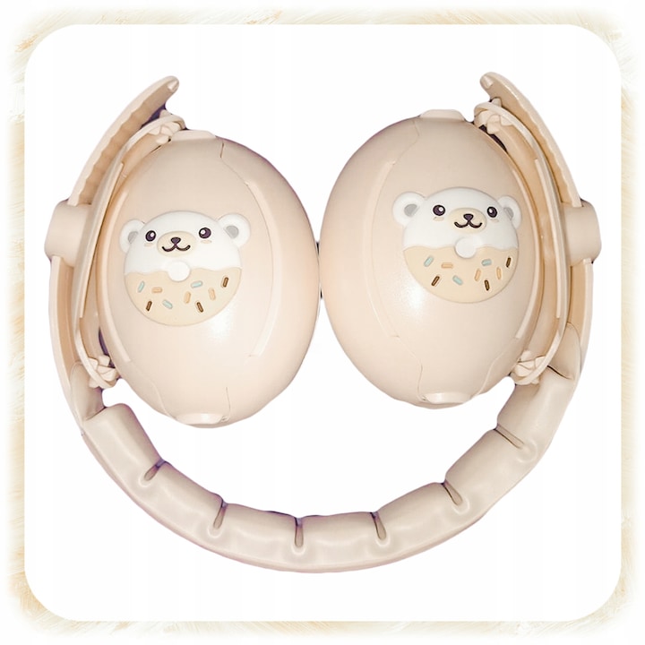 Casti de protectie pentru copii, design ursulet, reducere zgomot 25 dB, bej, 0-48 luni