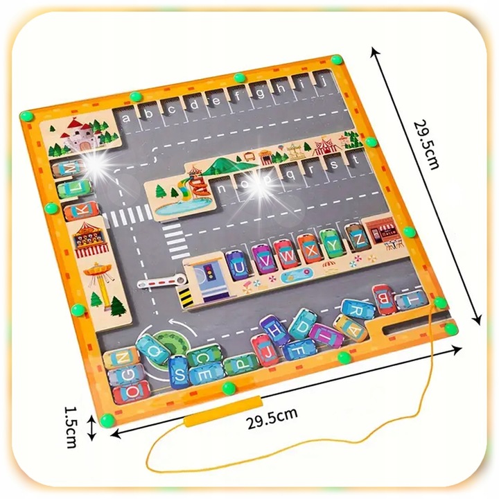 Tabla magnetica alfabet Montessori XL, joc educativ din lemn, 30x30x2cm, pentru copii 3+