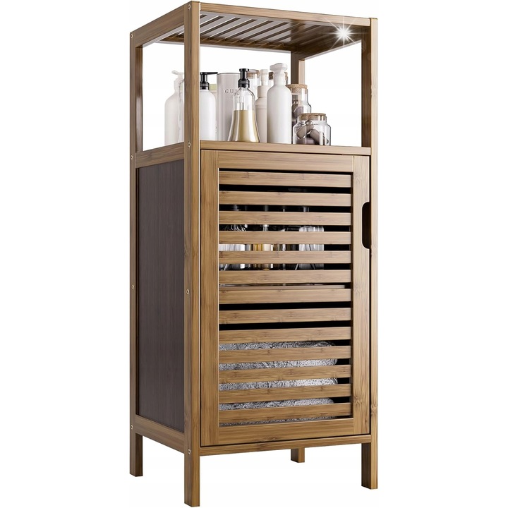 Шкаф за баня на 4 нива, бамбук, 36,5x33x85,5см, кафяв, органайзер с вратички