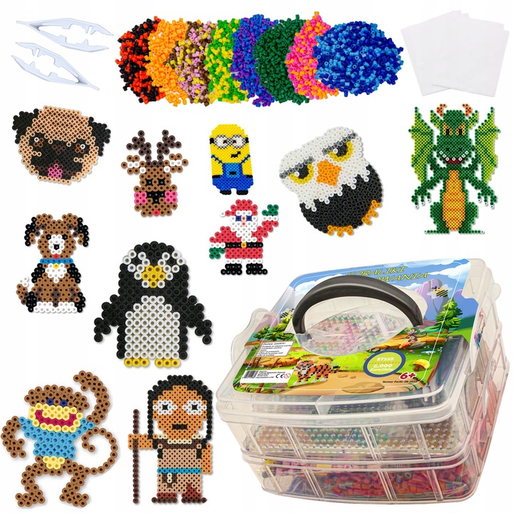 Set margele, 6000 de bucati, 12 culori, cu accesorii, cutie de depozitare