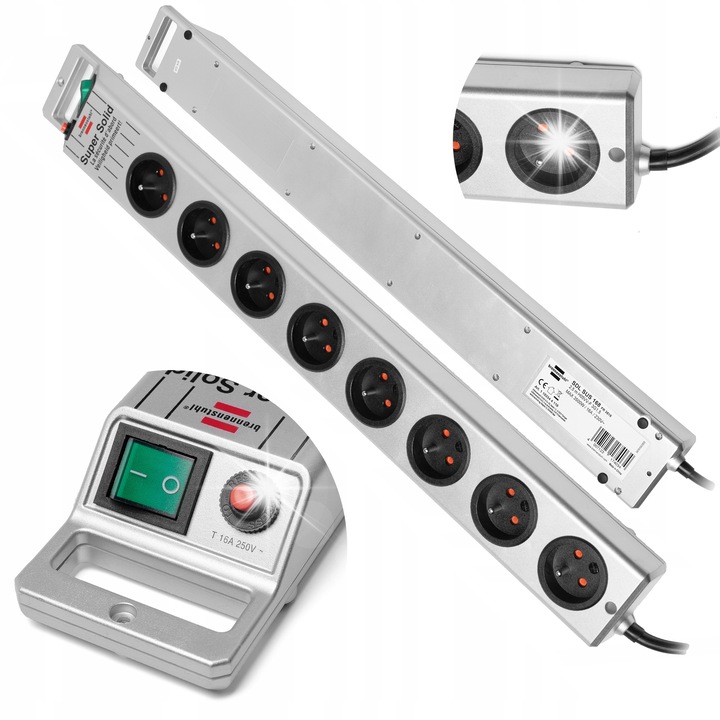 Разклонител 2.5м, 8 гнезда, сребрист цвят