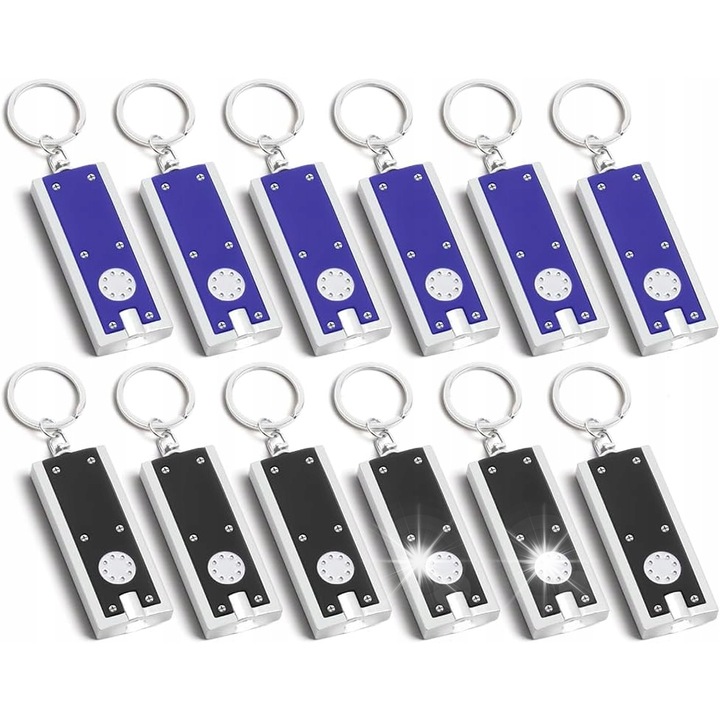 12 db-os mini LED lámpa szett, kompakt, elemekkel, kék, fekete