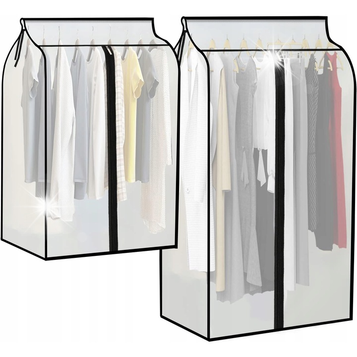 Set 2 Huse pentru Imbracaminte, 60x90cm + 60x120cm, Rezistente la Praful, Murdarie, Material de Inalta Calitate