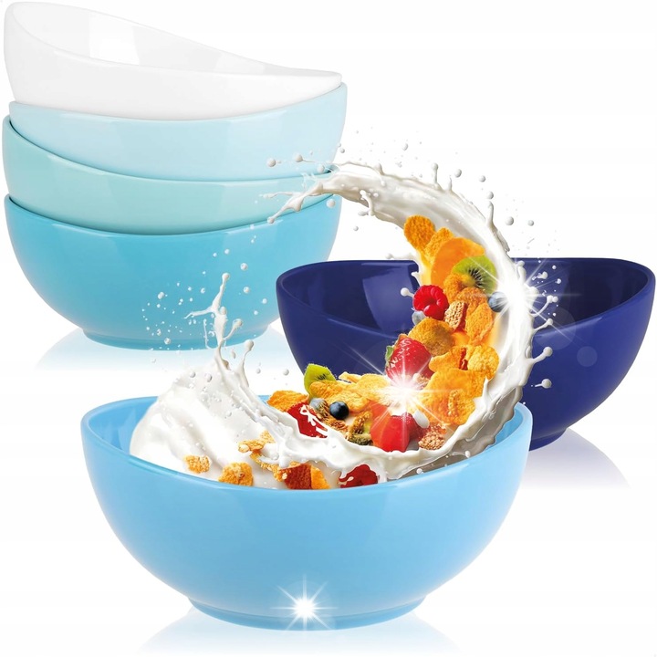 Set 6 boluri ceramice 500ml, nuante de albastru, dimensiuni 15x15,5x6,5cm