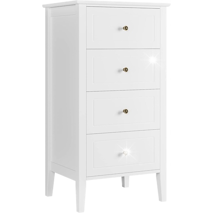 Comoda alba cu 4 sertare, stil scandinav, dimensiuni 50x40x95cm, utilizare multifunctionala