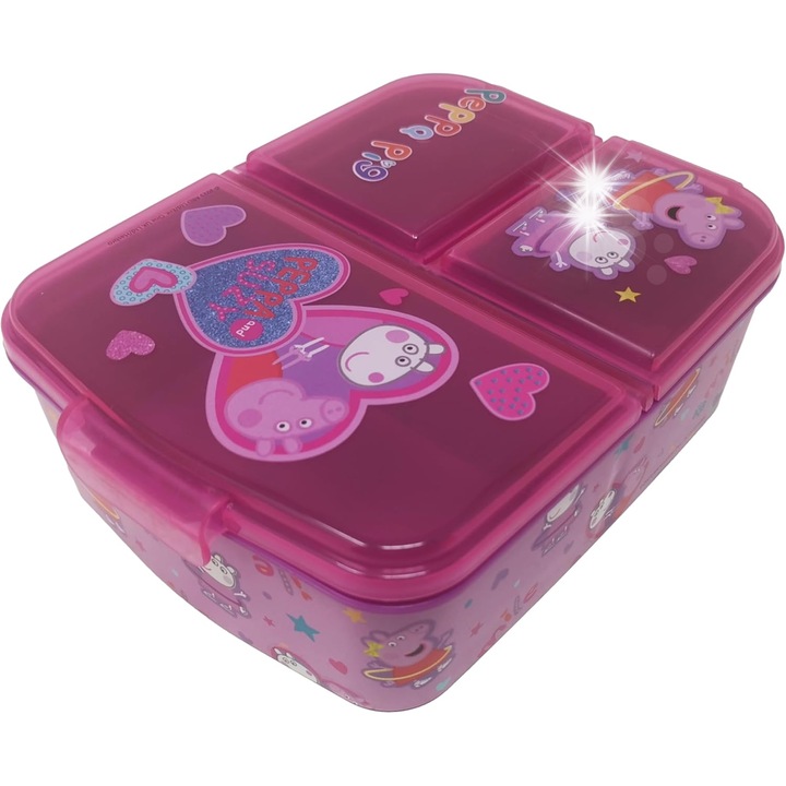 Cutie alimentara bento, 3 compartimente, fara BPA, design colorat, 18x14x7cm