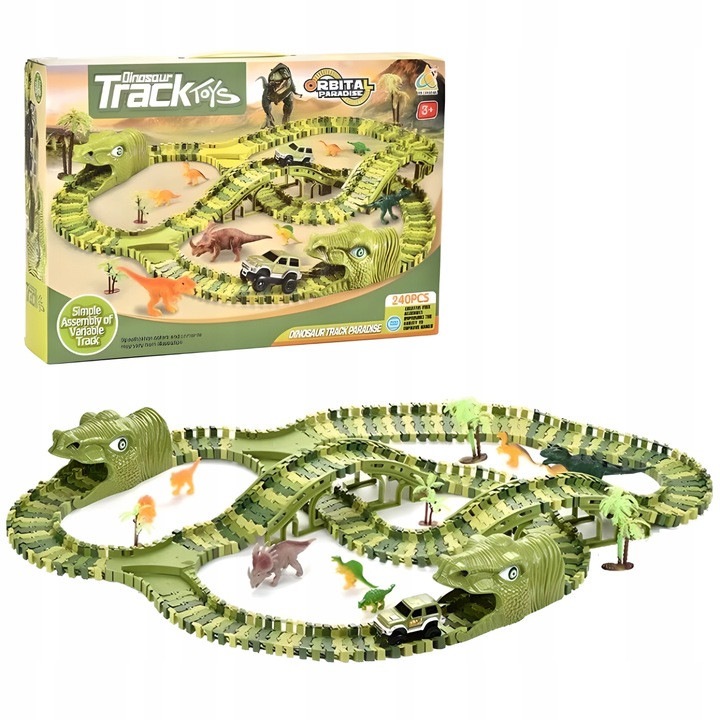 Set circuit de curse Dinozaur XXL, 240 elemente, pentru copii de la 3 ani, multicolor