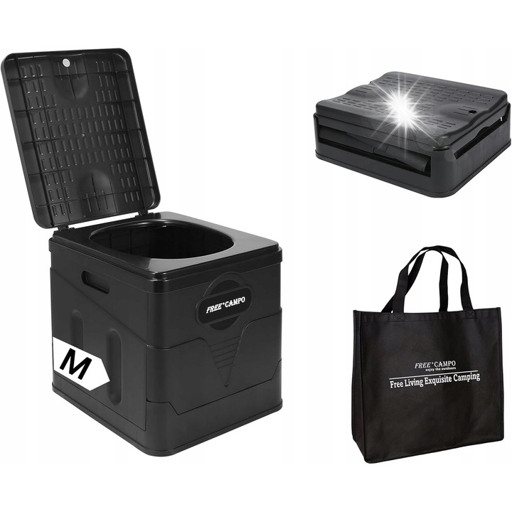 Toaleta Turistica Prizabila 50L, Antracit, Dimensiuni 31x27x30cm, Set cu Sac de Depozitare