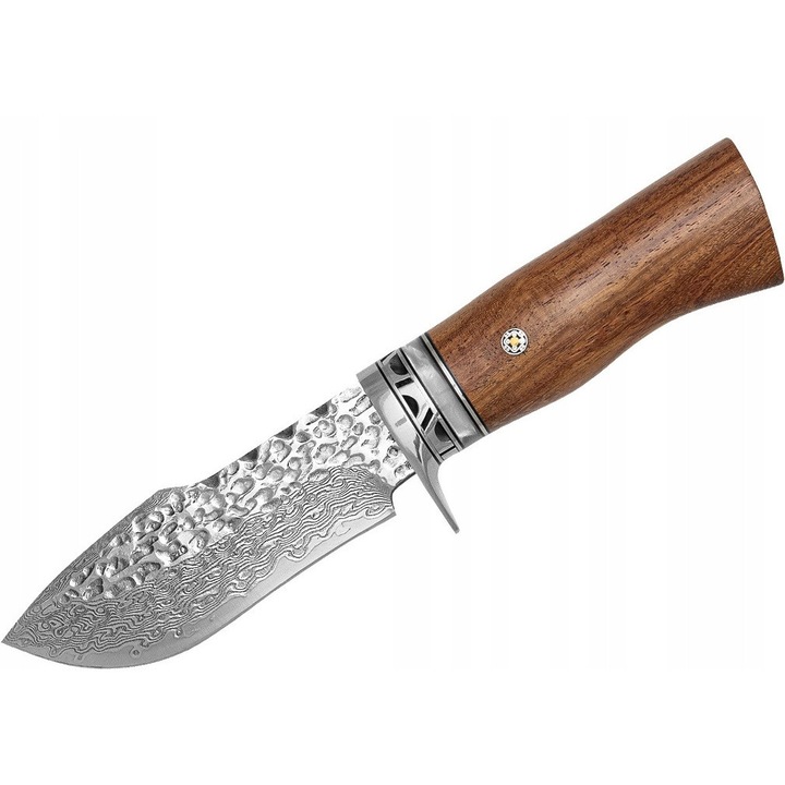 Cutit de vanatoare Takoma N-962, otel damasc, 210mm, maner din lemn, husa din piele naturala