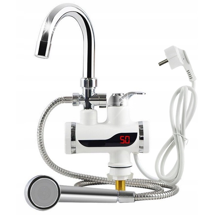 Incalzitor instant de apa, 3000W, cu termometru LCD, montare pe perete, alb