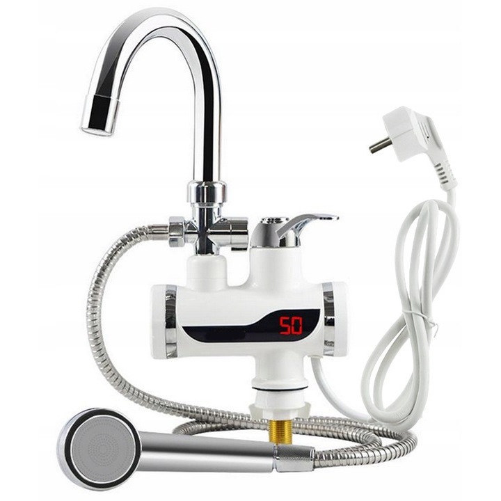 Incalzitor instant de apa, 3000W, cu termometru LCD, montare pe perete, alb