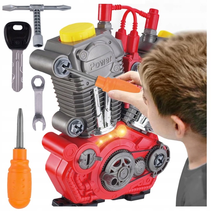 Комплект механичен, двигател за мотоциклет за разглобяване, 20 елемента, LED, 24.6x7.5x25см