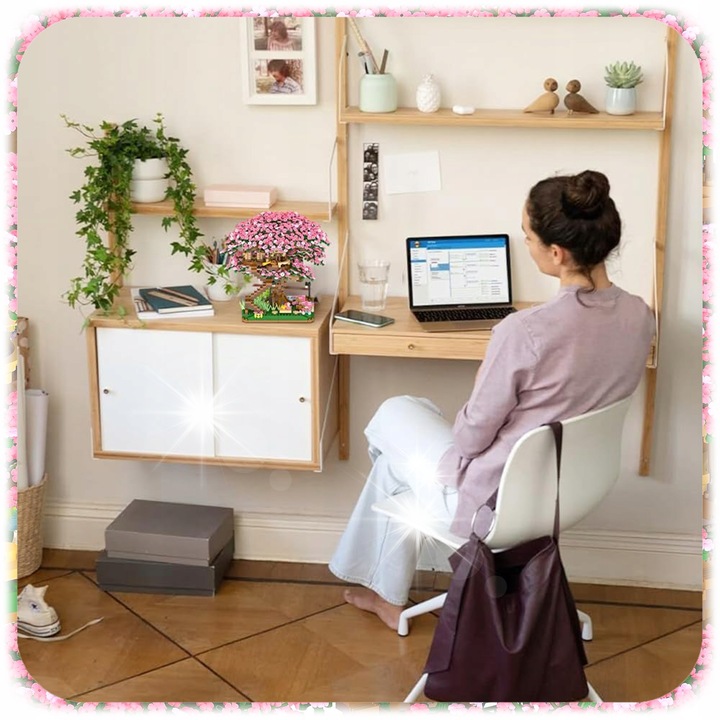 Конструктор, 2008 елемента, модел дърво с черешов цвят, размери 15x16x15см, розов