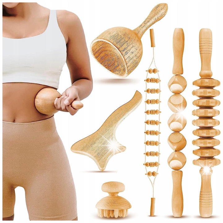 6 az 1-ben fa masszázs szett, maderoterápia, cellulit csökkentés, nyirokelvezetés, 1,2 kg