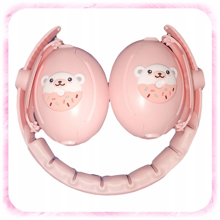 Casti de protectie pentru copii, model cu motiv de urs, roz, 0-48 luni