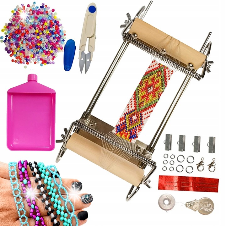 Set de artizanat, razboi de tesut, pentru bratari, accesorii incluse, multicolor, 24-42,5x10cm