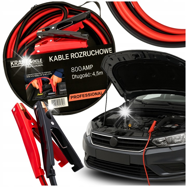 Cabluri de pornire 800A, 4,5m, pentru acumulator auto, set