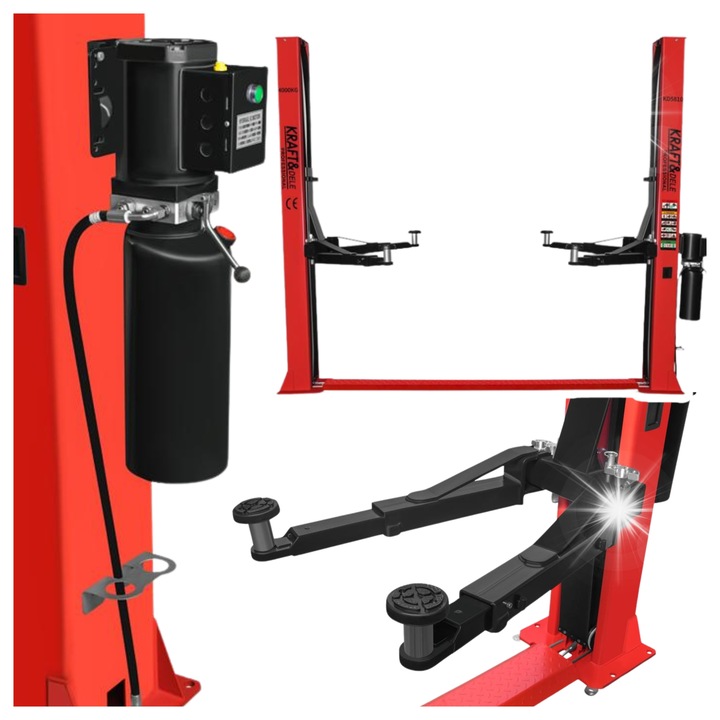 Elevator auto hidraulic dublu coloana 4000 kg, Kraft&Dele, 1900 mm inaltime maxima, 110 mm inaltime minima, 570 kg greutate