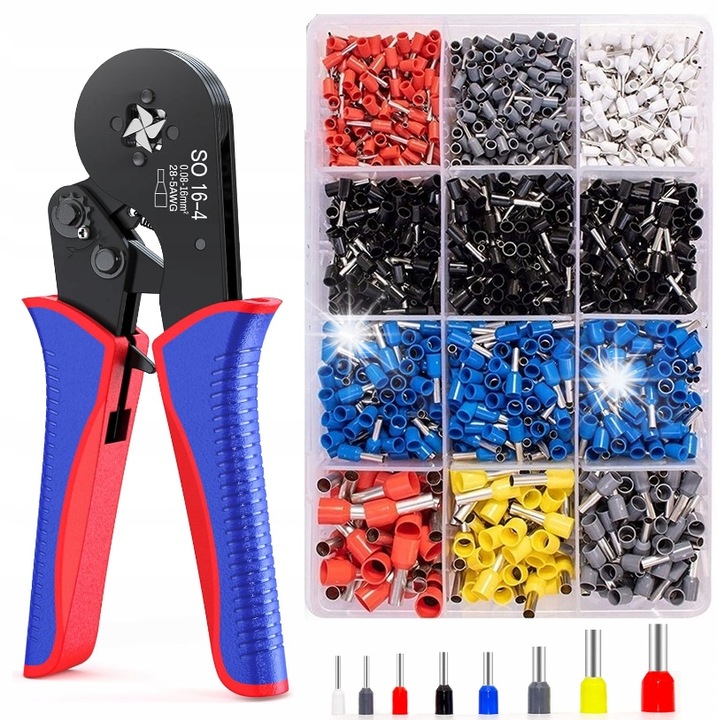 Set Cleste de sertizat Cablu cu 1800 Mansoane Izolate 0,08-16mm²