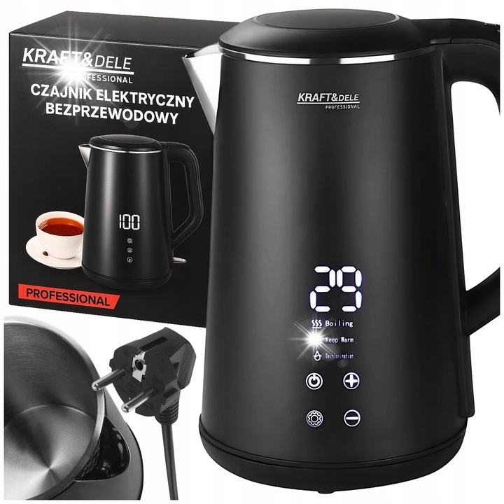 Fierbator electric fara fir, 1500W, negru, cu reglaj de temperatura