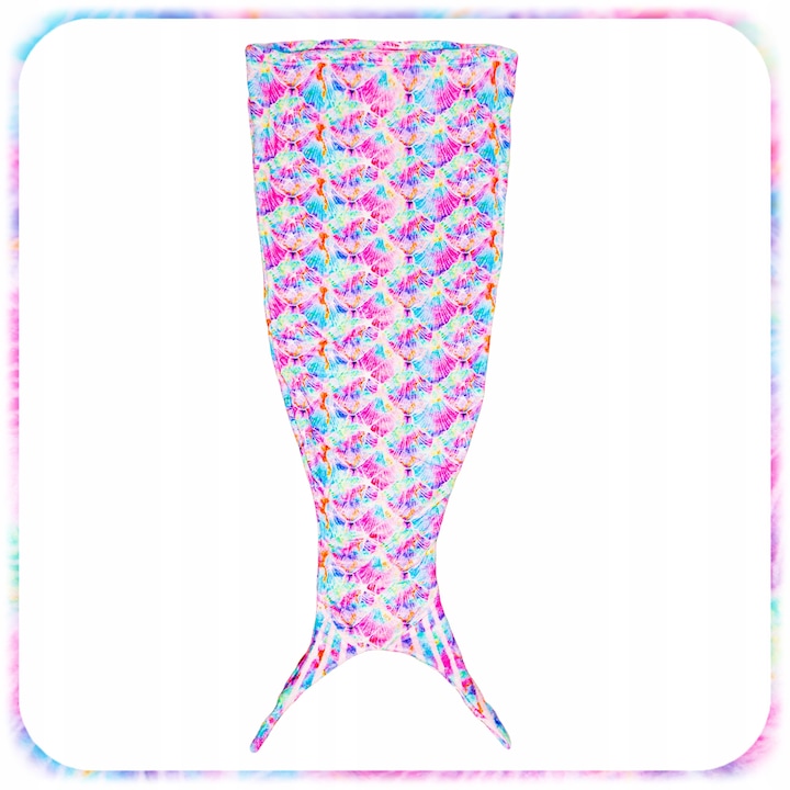 Patura in forma de coada de sirena, multicolor, 125x48cm, pentru copii