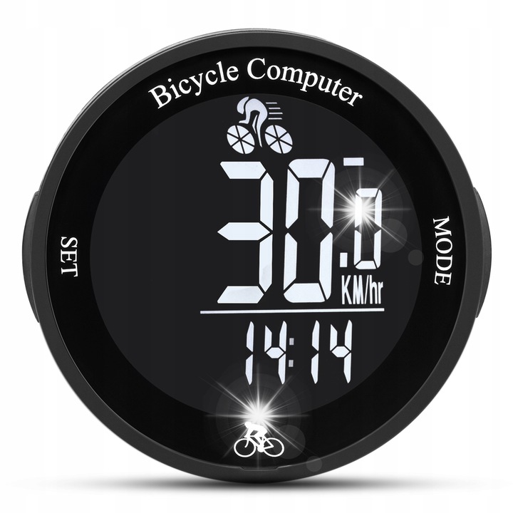 Vezeték nélküli kerékpár kompjúter, LCD, vízálló, sebesség 0-99.9 KM/H, távolság 0-9999.9 KM, LED világítás